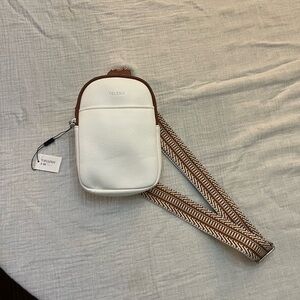 Telena White and Brown Crossbody Bag with Patterned Strap